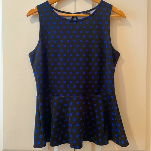 Black and Blue Polka Dot Peplum Top - Picture 2 of 3